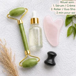 Trio gua sha quartz rose + roller jade + champi serpentine