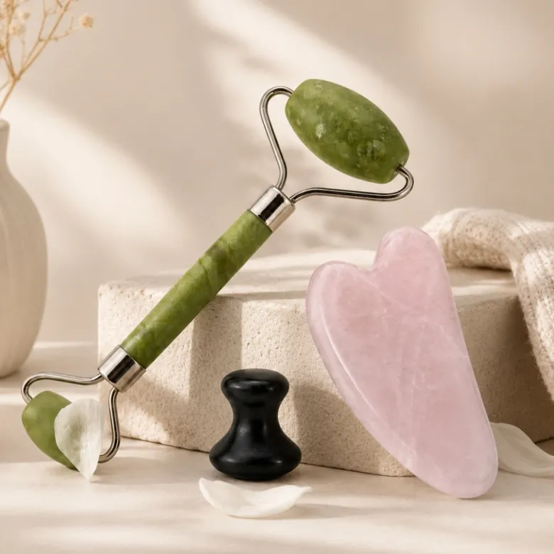 Trio gua sha quartz rose + roller jade + champi serpentine