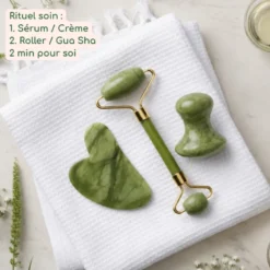 Trio jade vert gua sha + roller + champi masseurs visage