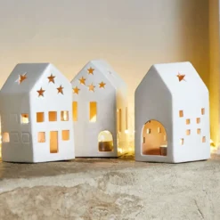 Trio photophores maisonnettes porcelaine