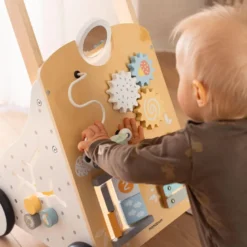 Trotteur bébé en bois avec tableau de manipulation - jouet d'e´veil bébé