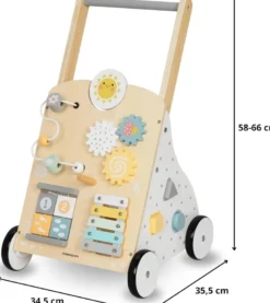 Trotteur bébé en bois avec tableau de manipulation - jouet d'e´veil bébé
