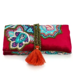 Trousse à bijoux brodée à rouler Fleurs