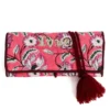 Trousse à bijoux de voyage artisanale roulée et brodée en tissu Rose