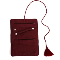 Trousse à bijoux de voyage artisanale roulée et brodée en tissu Rose