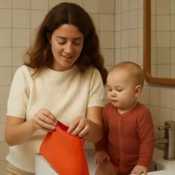 Trousse de toilette en coton bio fraise