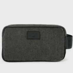 Trousse de toilette en tissu upcyclé bobby noir blanc argile