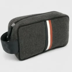 Trousse de toilette en tissu upcyclé bobby noir blanc argile
