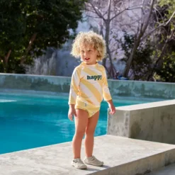 T-shirt anti-uv manches longues rayures jaune pâle et sel marin (5-6 ans)