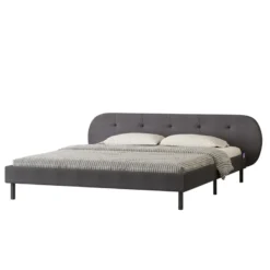 Tulsa lit capitonné 140x190cm gris avec tête de lit et sommier