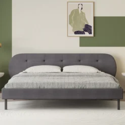 Tulsa lit capitonné 140x190cm gris avec tête de lit et sommier