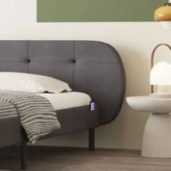 Tulsa lit capitonné 140x190cm gris avec tête de lit et sommier