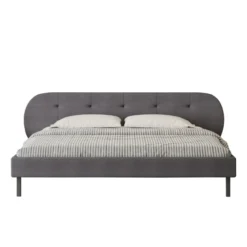 Tulsa lit capitonné 140x190cm gris avec tête de lit et sommier