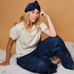 Turban 100% pure soie de mûrier - bleu nuit