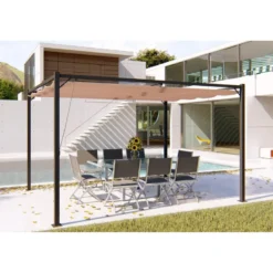 Tusa pergola autoportante 3 x 4m avec toile en polyester taupe