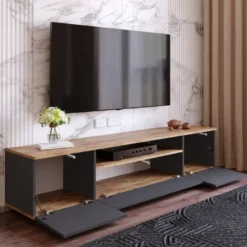 Tyro meuble tv gris et bois 180 cm