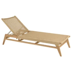 Valeria - bain de soleil en bois de teck naturel et rotin beige