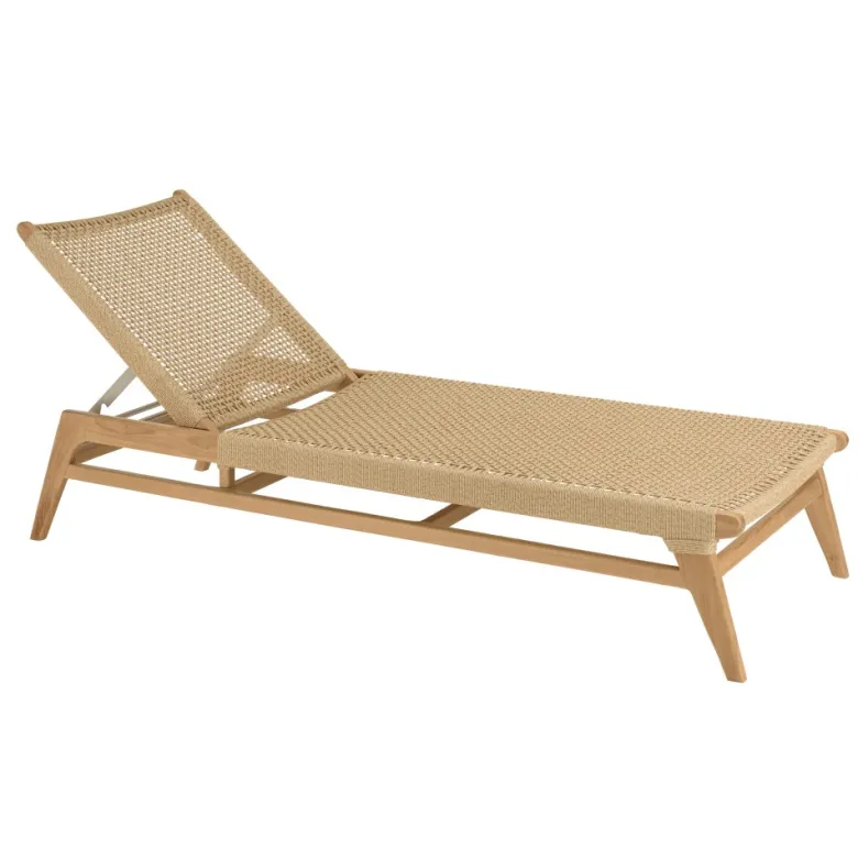 Valeria - bain de soleil en bois de teck naturel et rotin beige