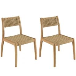 Valeria - lot de 2 chaises jardin en bois de teck rotin tressé beige