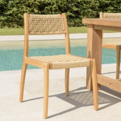 Valeria - lot de 2 chaises jardin en bois de teck rotin tressé beige