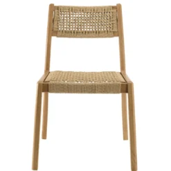 Valeria - lot de 2 chaises jardin en bois de teck rotin tressé beige
