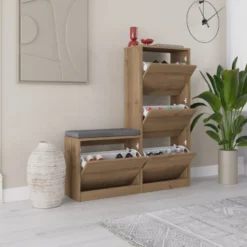 Vales meuble à chaussures avec assise - 4 rangements - bois