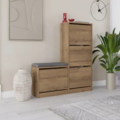 Vales meuble à chaussures avec assise - 4 rangements - bois