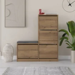 Vales meuble à chaussures avec assise - 4 rangements - bois