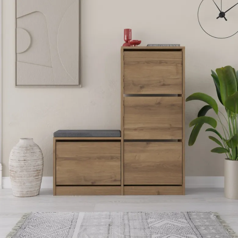 Vales meuble à chaussures avec assise - 4 rangements - bois