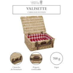 Valisette pique-nique à carreaux rouges