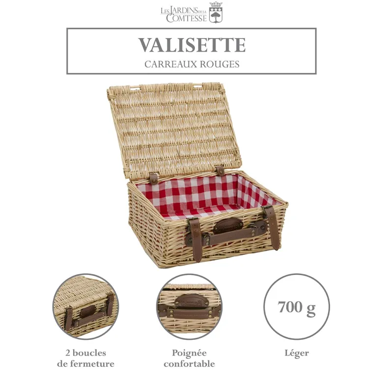 Valisette pique-nique à carreaux rouges