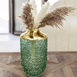 Vase vert avec bord doré 16 x 29 cm