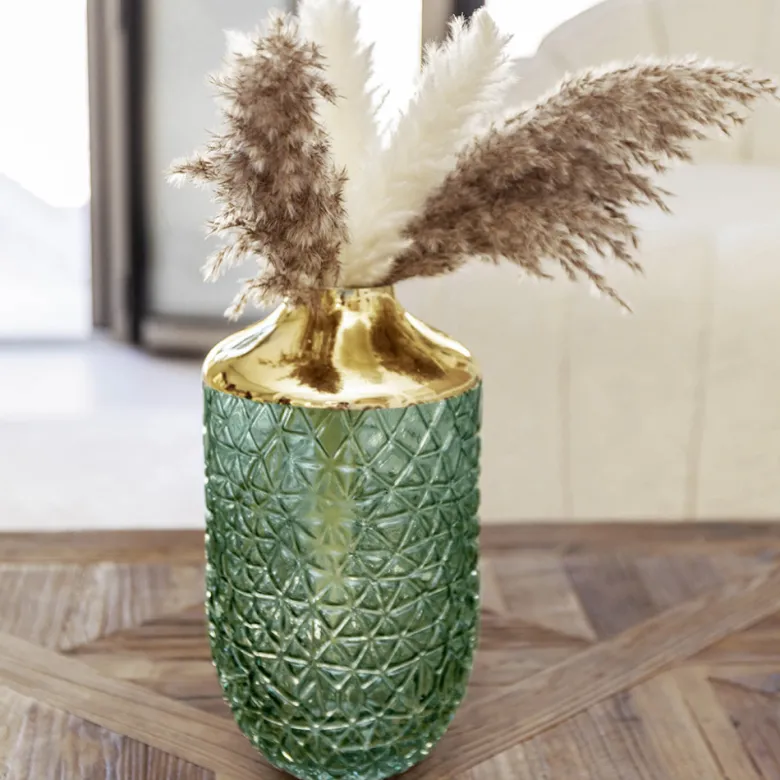 Vase vert avec bord doré 16 x 29 cm