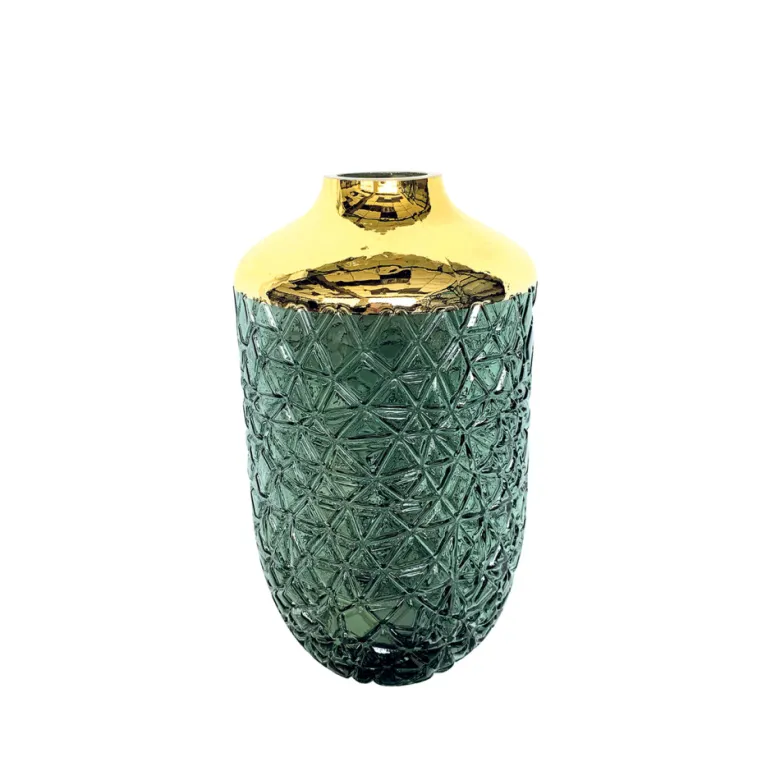 Vase vert avec bord doré 16 x 29 cm