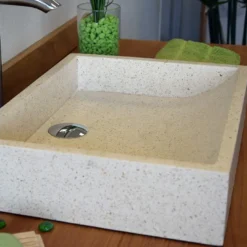 Vasque à poser en terrazzo crème, coreal