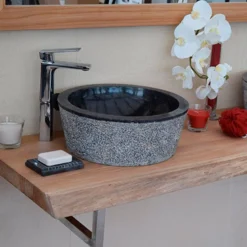 Vasque ronde en marbre noir drip