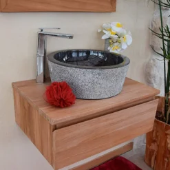 Vasque ronde en marbre noir drip
