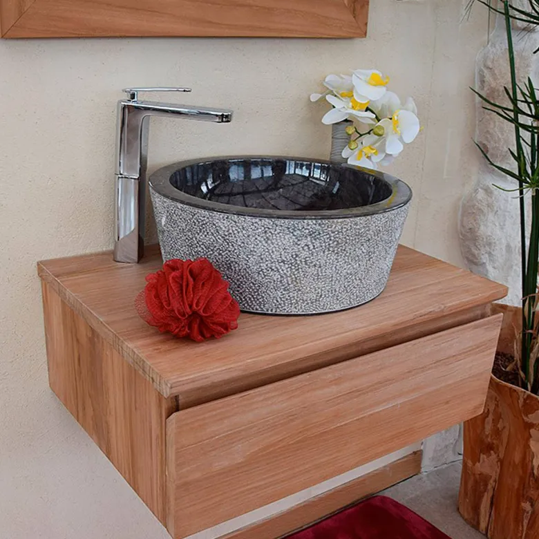 Vasque ronde en marbre noir drip