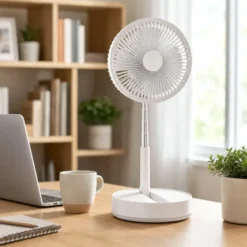 Ventilateur pliable sans fil, pied télescopique 40-105 cm, blanc