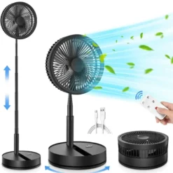 Ventilateur pliable sans fil, pied télescopique 40-105 cm, noir