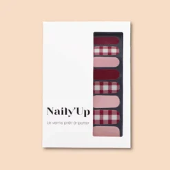 Vernis autocollant gingham love - manucure facile longue tenue Vichy bordeaux