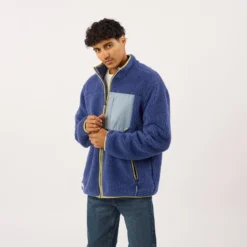 Veste sherpa zippée manches longues bleu XS
