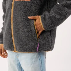 Veste sherpa zippée manches longues gris anthracite XS