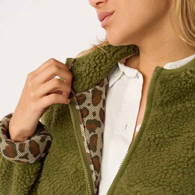 Veste sherpa zippée manches longues femme vert olive XS