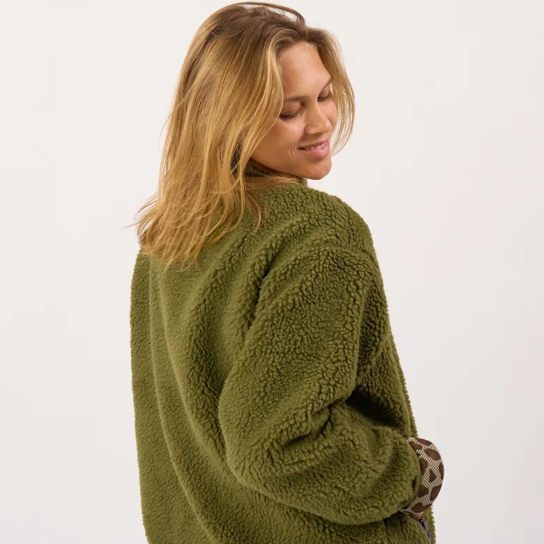 Veste sherpa zippée manches longues femme vert olive XS