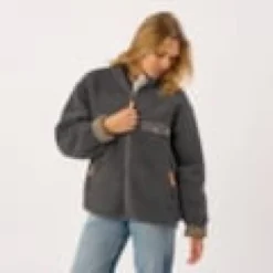 Veste sherpa zippée manches longues femme gris XS