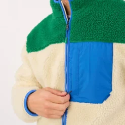 Veste sherpa zippée manches longues ivoire et vert XS
