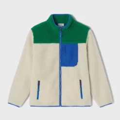 Veste sherpa zippée manches longues ivoire et vert XS