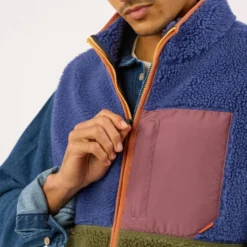 Veste sherpa zippée sans manches bleu et kaki XS