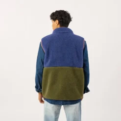 Veste sherpa zippée sans manches bleu et kaki XS